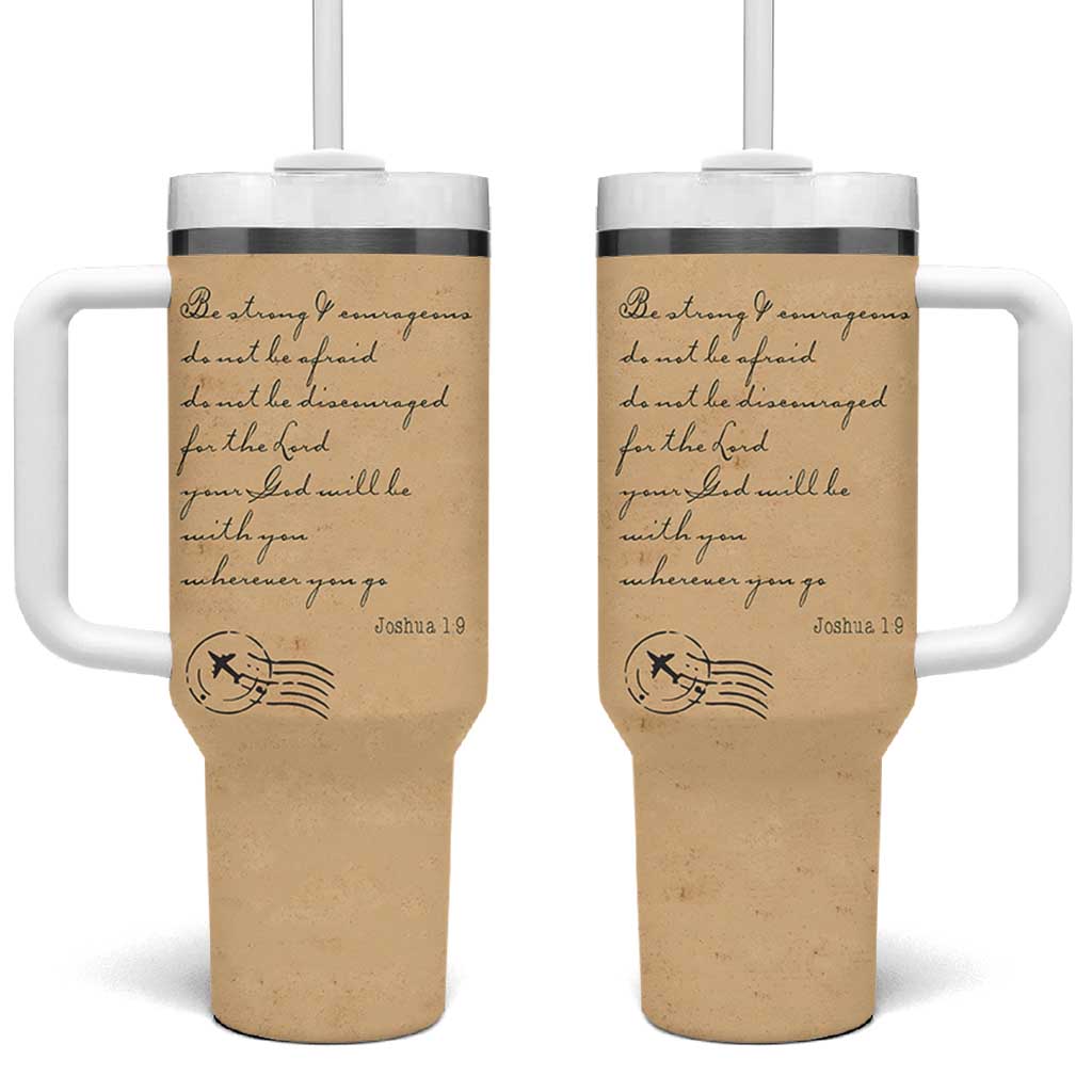 Vintage Christian Tumbler With Handle Be Strong and Courageous Joshua 1:9 Bible Verse - Wonder Print Shop