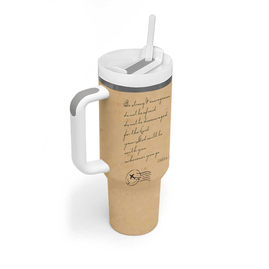 Vintage Christian Tumbler With Handle Be Strong and Courageous Joshua 1:9 Bible Verse - Wonder Print Shop