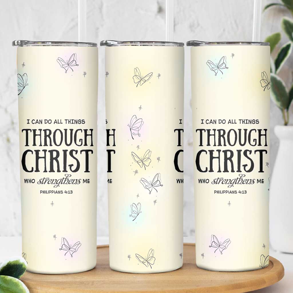 Christian Gifts for Women Faith Skinny Tumbler Christ Encouraging Bible Verse Cute Butterflies - Wonder Print Shop