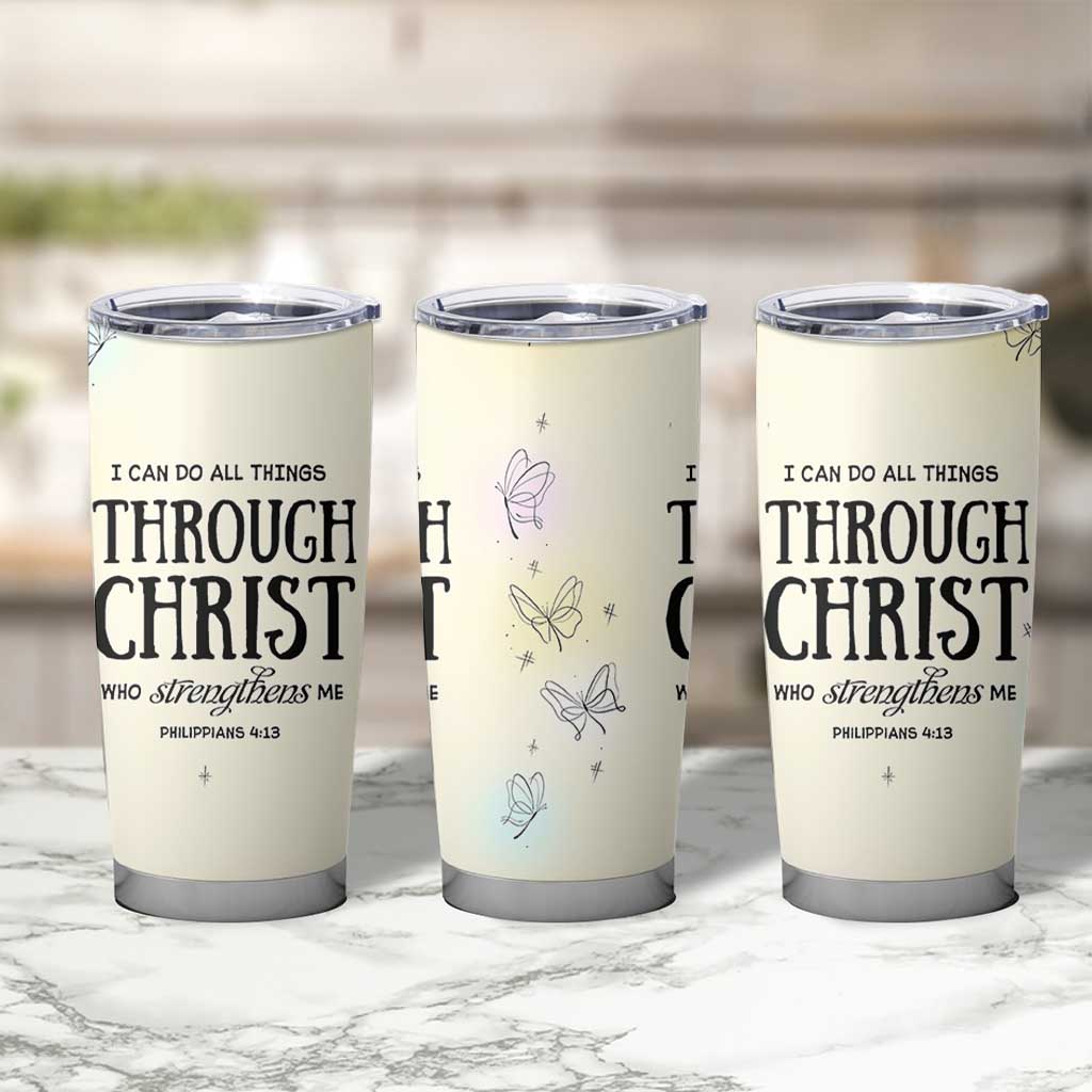 Christian Gifts for Women Faith Tumbler Cup Christ Encouraging Bible Verse Cute Butterflies - Wonder Print Shop