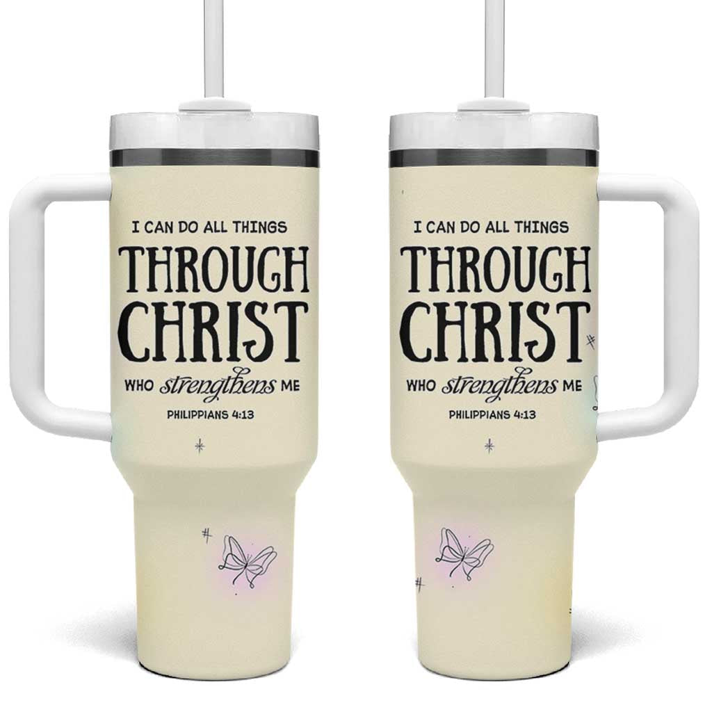 Christian Gifts for Women Faith Tumbler With Handle Christ Encouraging Bible Verse Cute Butterflies - Wonder Print Shop