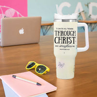 Christian Gifts for Women Faith Tumbler With Handle Christ Encouraging Bible Verse Cute Butterflies - Wonder Print Shop