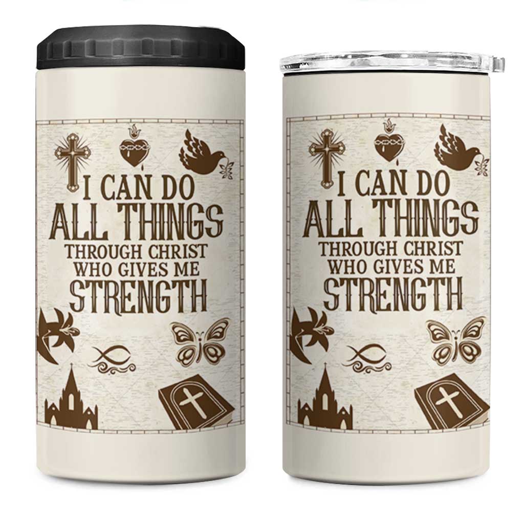 Christian Gifts 4 in 1 Can Cooler Tumbler I Can Do All Things Through Christ Bible Verse Philippians 4:13