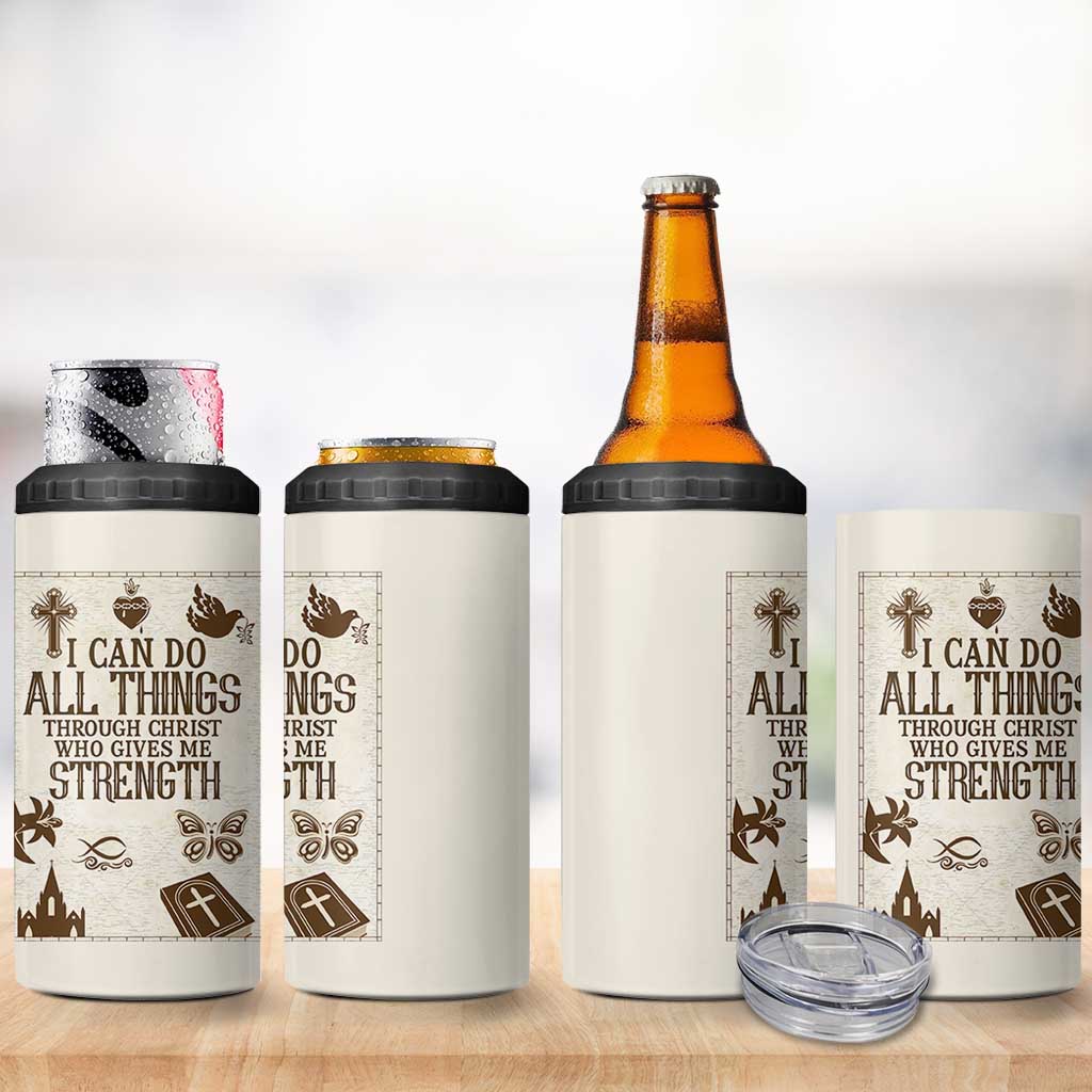 Christian Gifts 4 in 1 Can Cooler Tumbler I Can Do All Things Through Christ Bible Verse Philippians 4:13