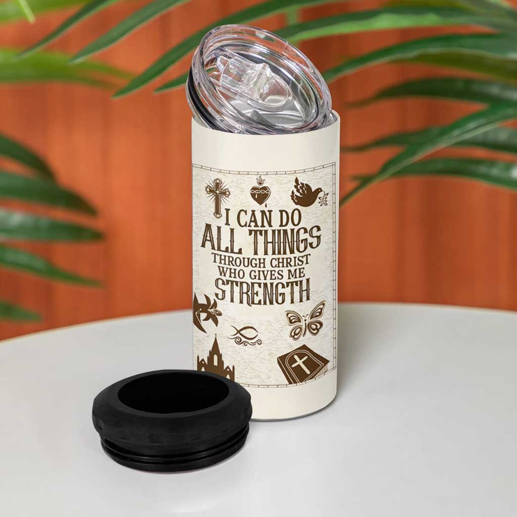Christian Gifts 4 in 1 Can Cooler Tumbler I Can Do All Things Through Christ Bible Verse Philippians 4:13
