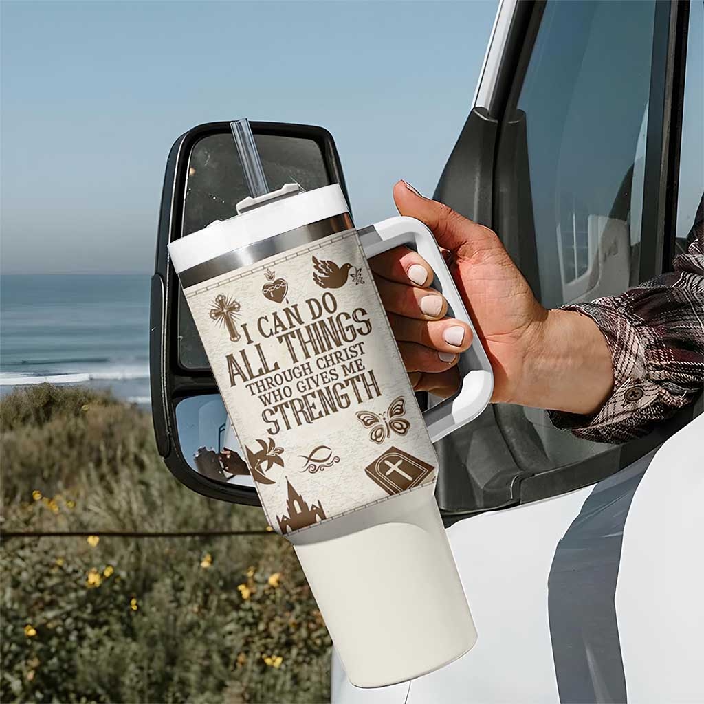 Christian Gifts Tumbler With Handle I Can Do All Things Through Christ Bible Verse Philippians 4:13