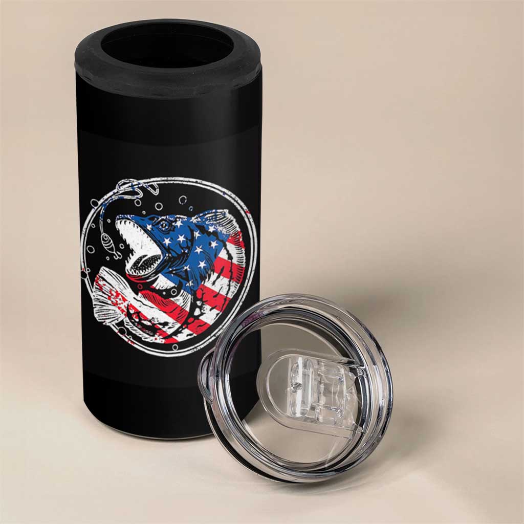 Reel Cool Dad 4 in 1 Can Cooler Tumbler Funny Father's Day Gift For Dad Fishing Lover American Flag