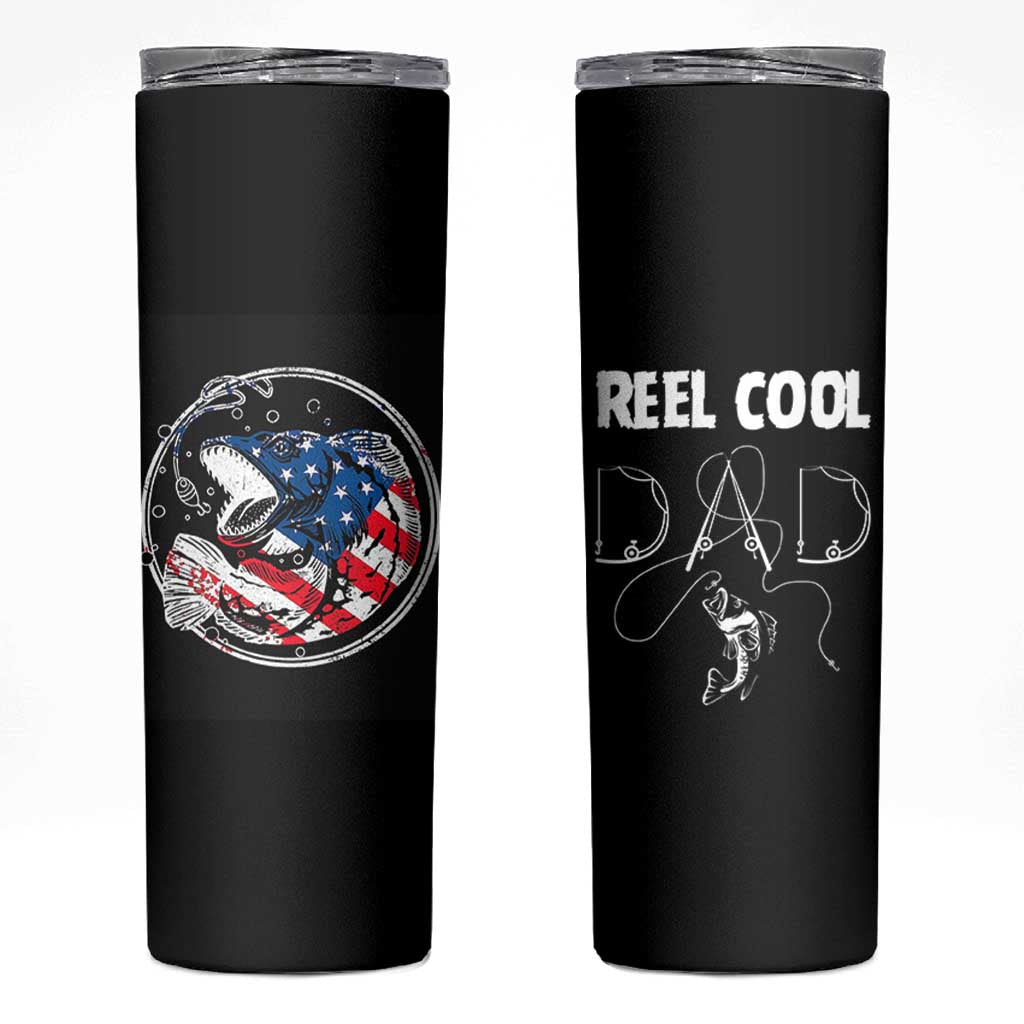 Reel Cool Dad Skinny Tumbler Funny Father's Day Gift For Dad Fishing Lover American Flag