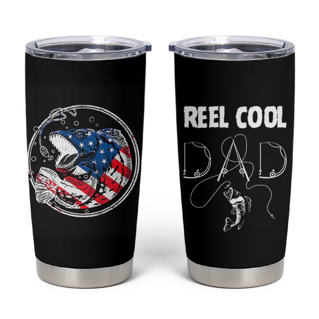 Reel Cool Dad Tumbler Cup Funny Father's Day Gift For Dad Fishing Lover American Flag