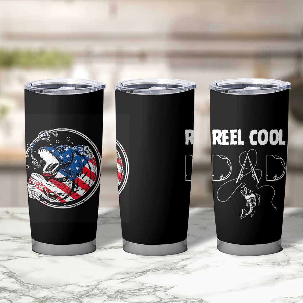 Reel Cool Dad Tumbler Cup Funny Father's Day Gift For Dad Fishing Lover American Flag