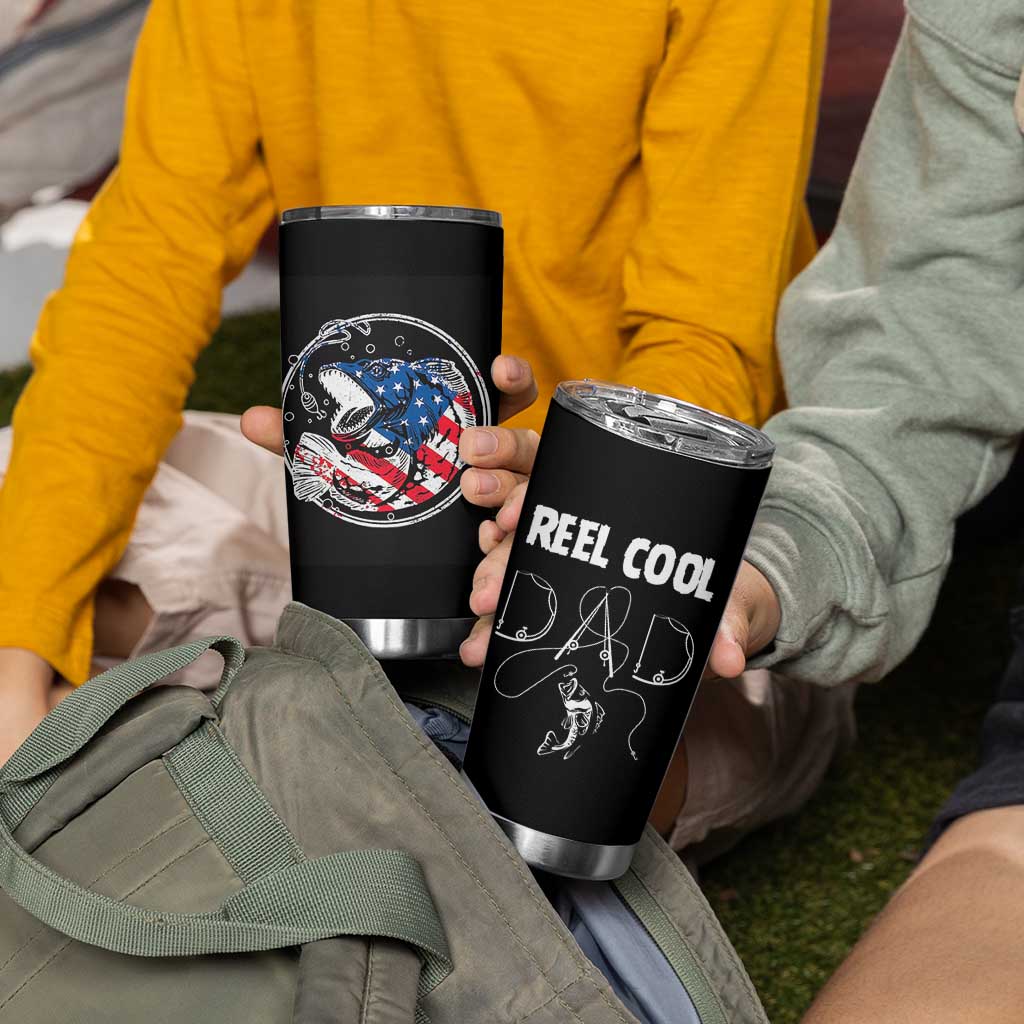 Reel Cool Dad Tumbler Cup Funny Father's Day Gift For Dad Fishing Lover American Flag