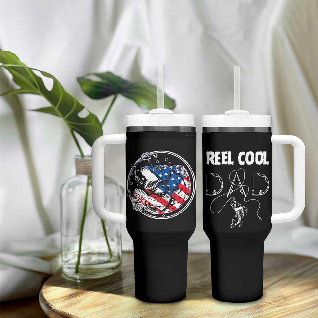Reel Cool Dad Tumbler With Handle Funny Father's Day Gift For Dad Fishing Lover American Flag