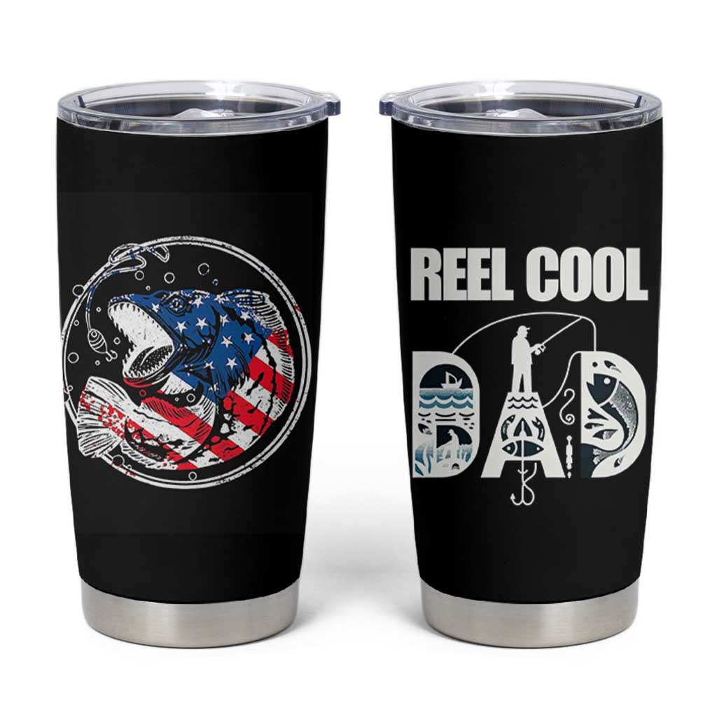 Reel Cool Dad Tumbler Cup Funny Father's Day Gift For Fishing Lover American Flag