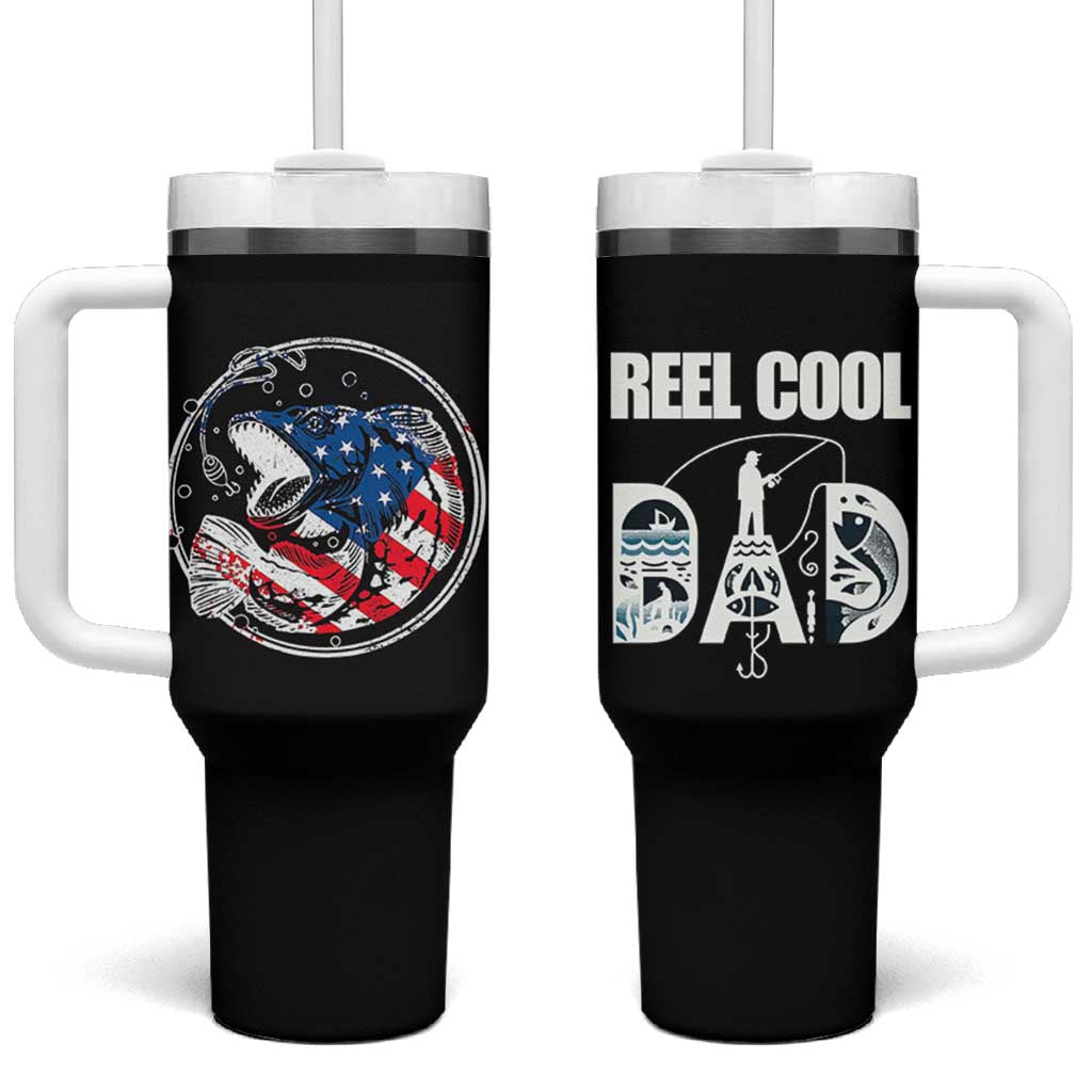 Reel Cool Dad Tumbler With Handle Funny Father's Day Gift For Fishing Lover American Flag