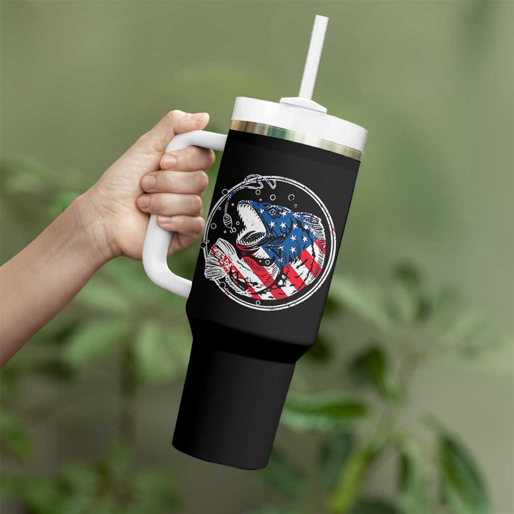 Reel Cool Dad Tumbler With Handle Funny Father's Day Gift For Fishing Lover American Flag