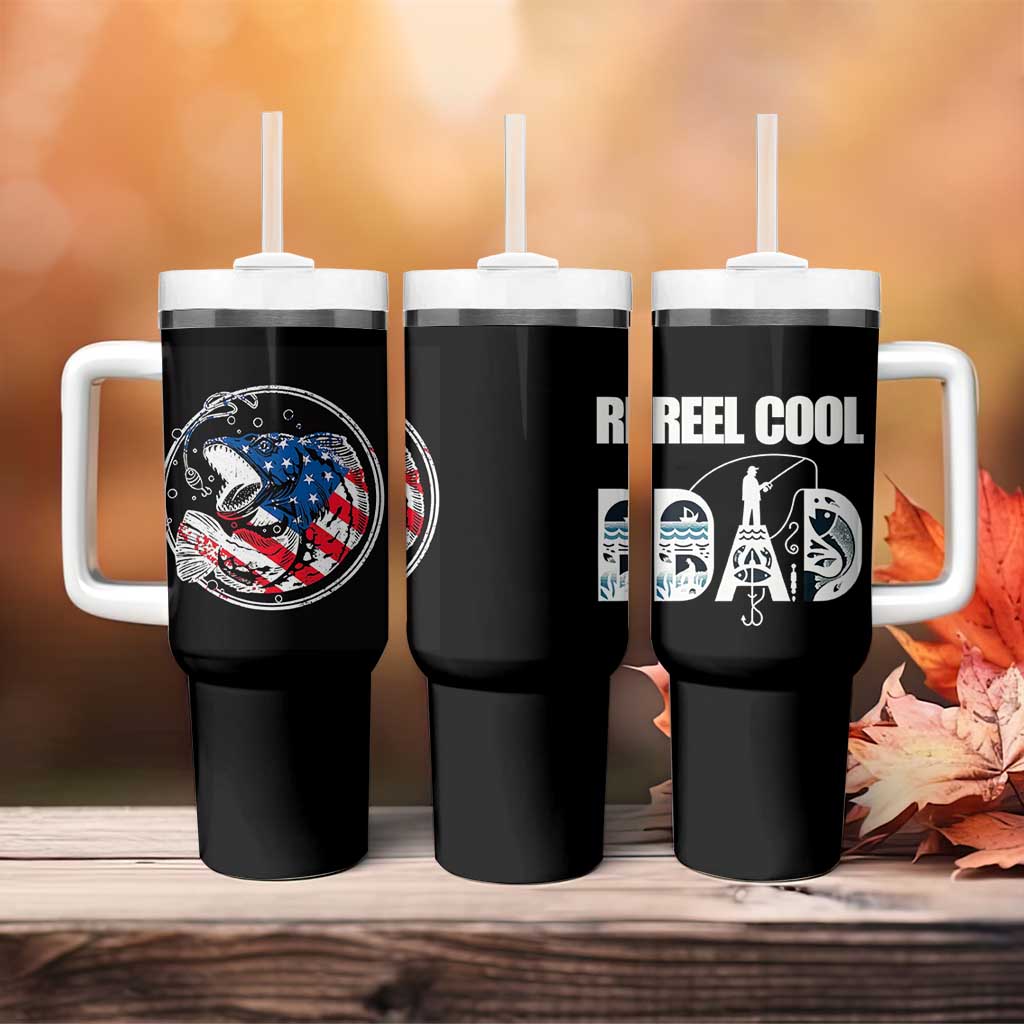 Reel Cool Dad Tumbler With Handle Funny Father's Day Gift For Fishing Lover American Flag