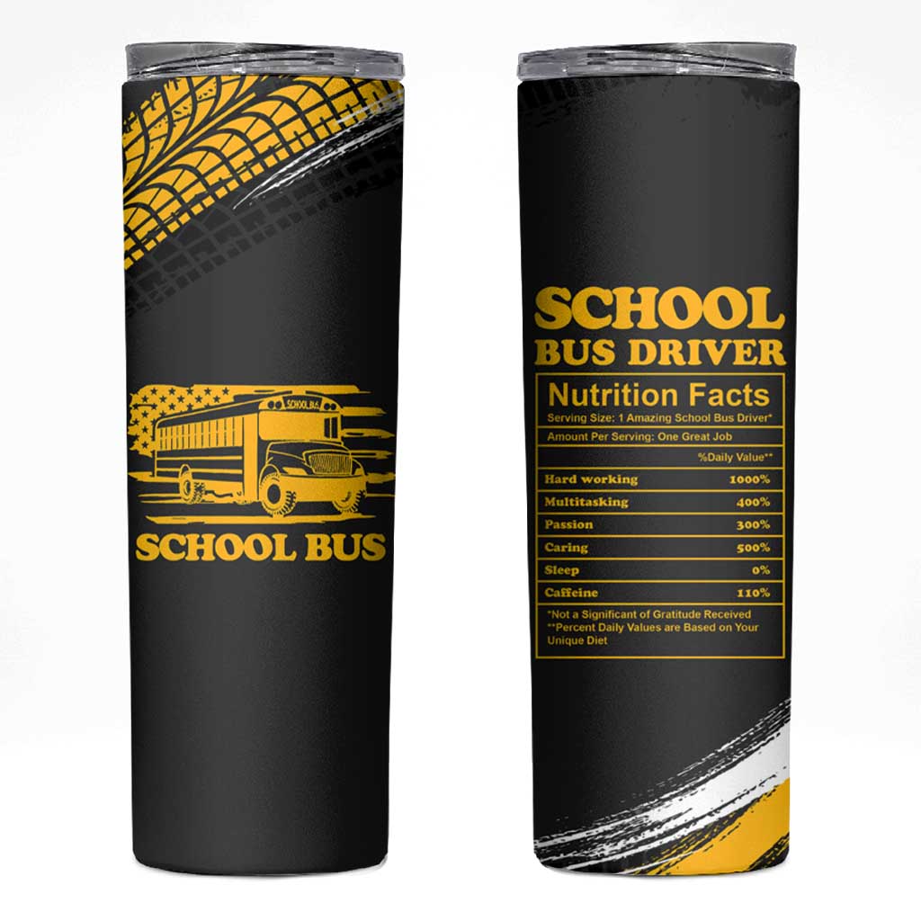 School Bus Driver Appreciation Skinny Tumbler Funny Nutrition Facts American USA Flag - Wonder Print Shop