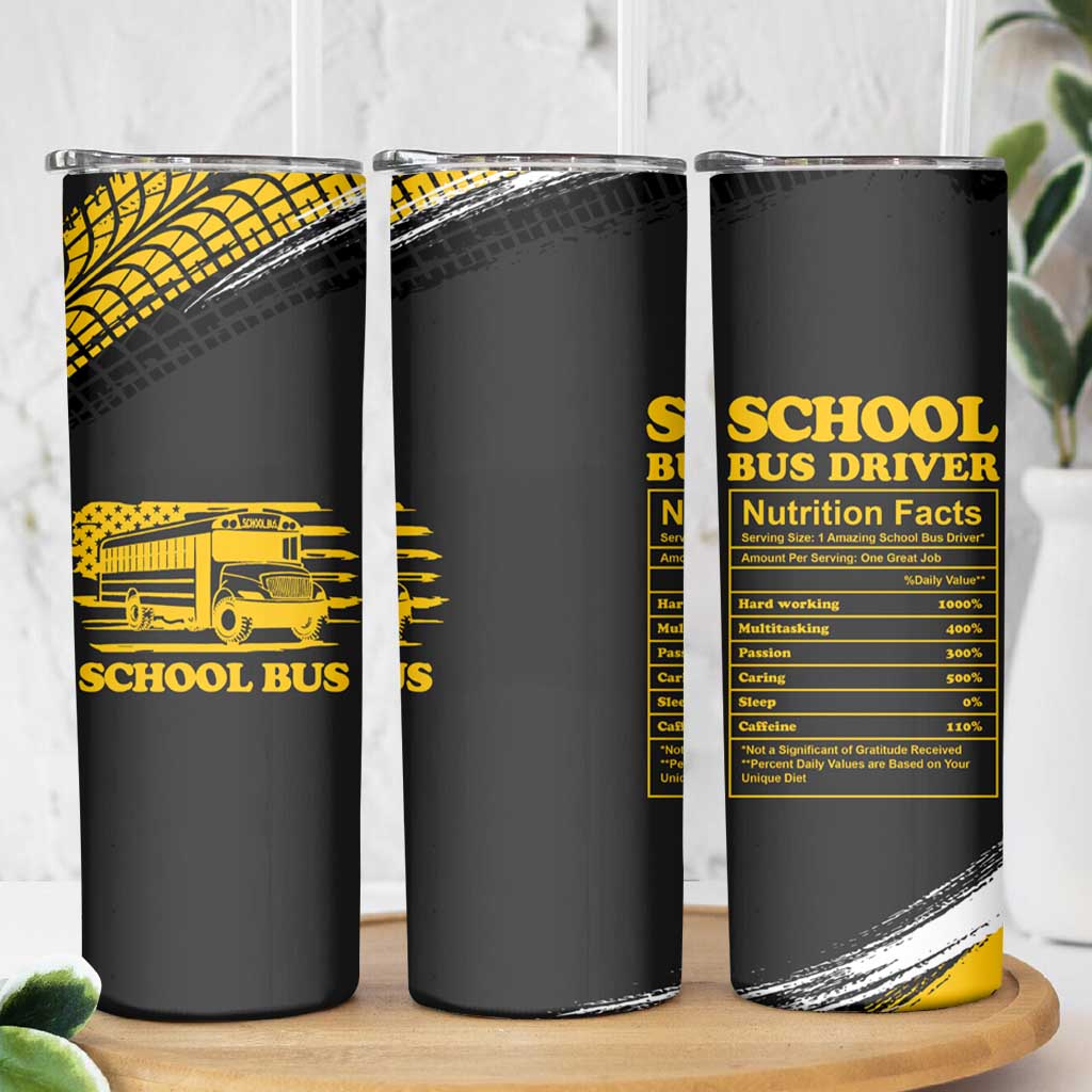 School Bus Driver Appreciation Skinny Tumbler Funny Nutrition Facts American USA Flag - Wonder Print Shop