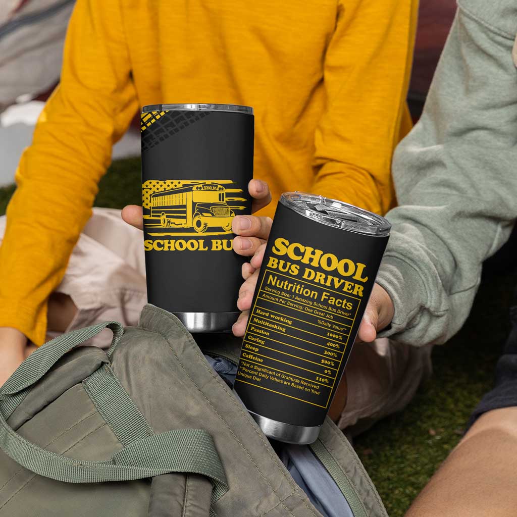 School Bus Driver Appreciation Tumbler Cup Funny Nutrition Facts American USA Flag - Wonder Print Shop