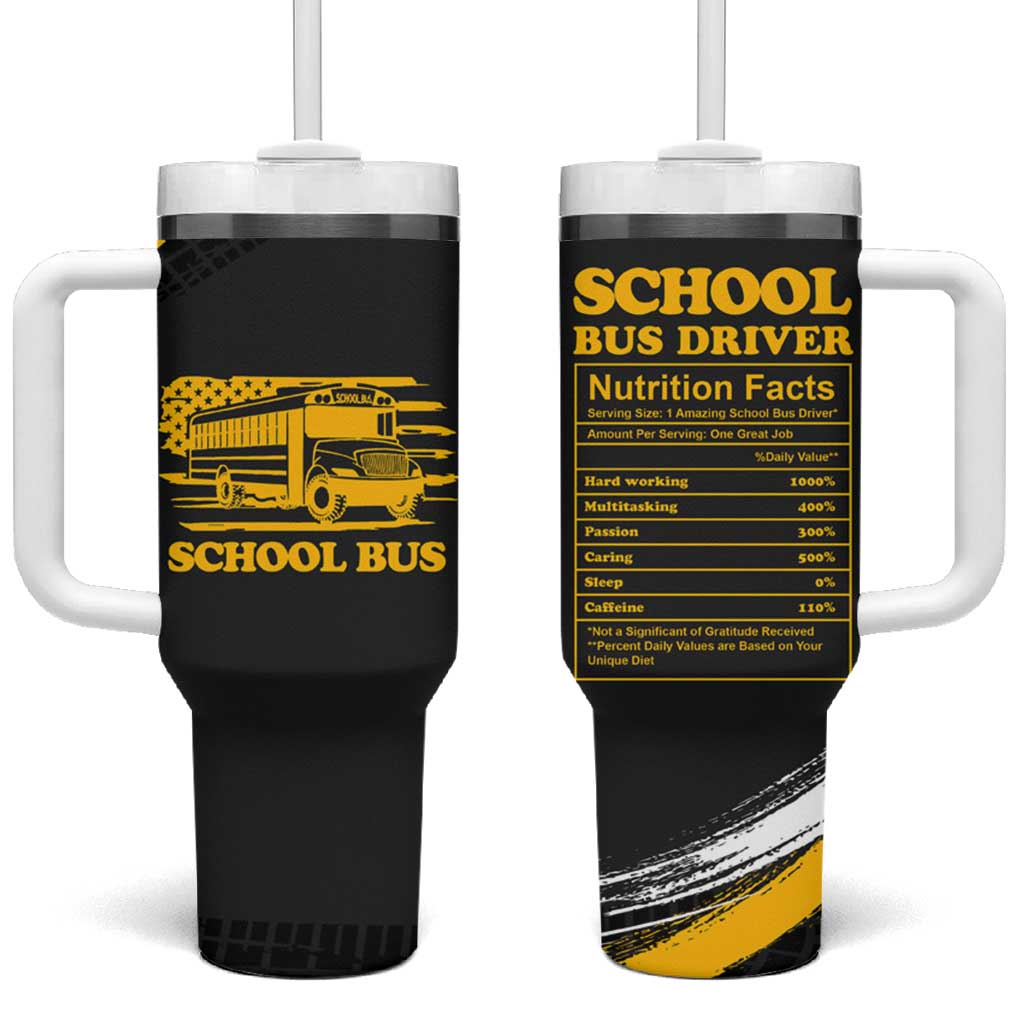 School Bus Driver Appreciation Tumbler With Handle Funny Nutrition Facts American USA Flag - Wonder Print Shop
