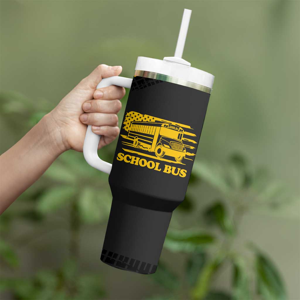 School Bus Driver Appreciation Tumbler With Handle Funny Nutrition Facts American USA Flag - Wonder Print Shop