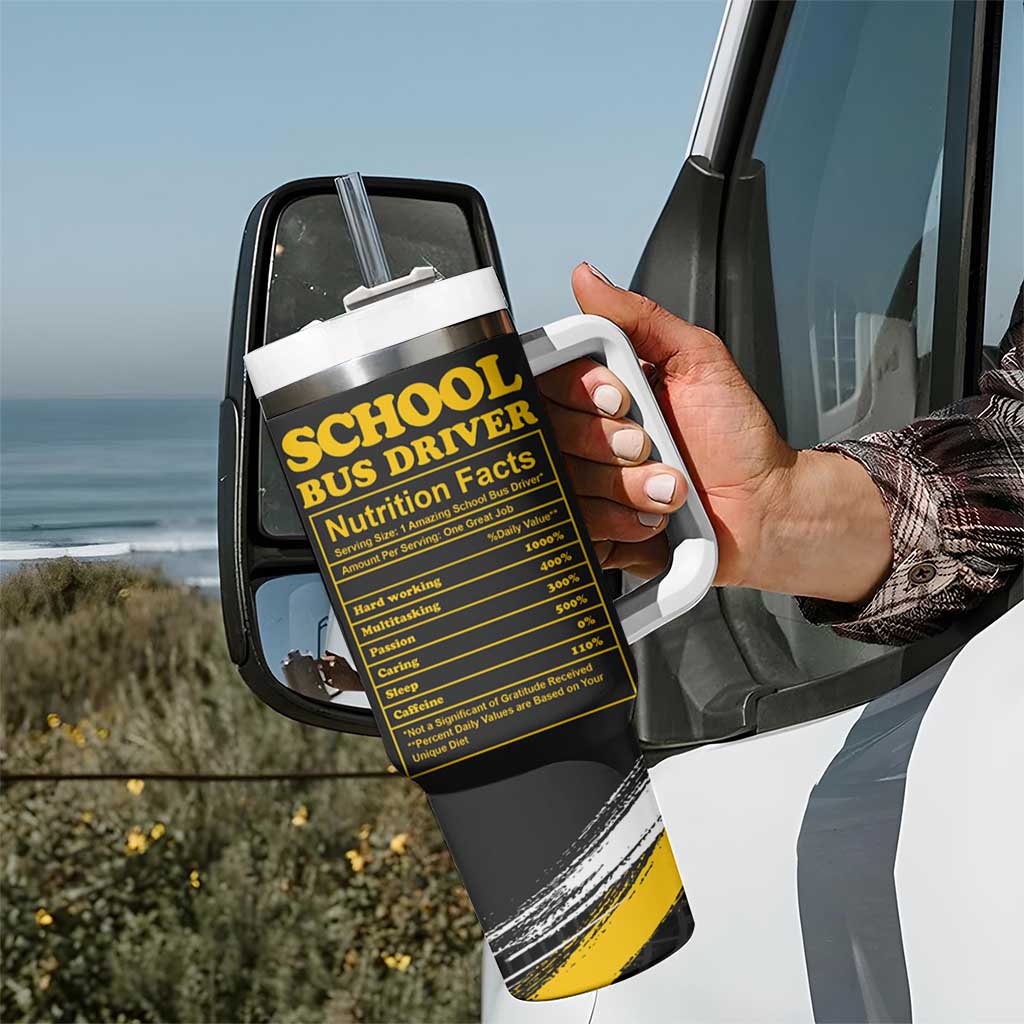 School Bus Driver Appreciation Tumbler With Handle Funny Nutrition Facts American USA Flag - Wonder Print Shop