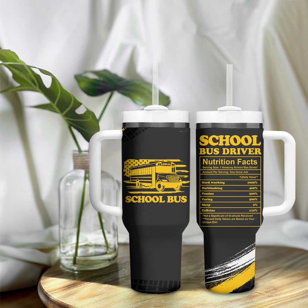 School Bus Driver Appreciation Tumbler With Handle Funny Nutrition Facts American USA Flag - Wonder Print Shop