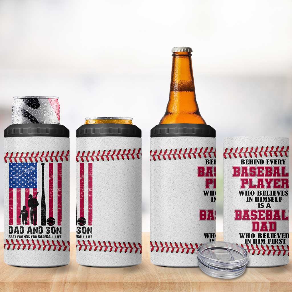 Baseball Dad 4 in 1 Can Cooler Tumbler Funny Father's Day Gift For Dad From Son US Flag