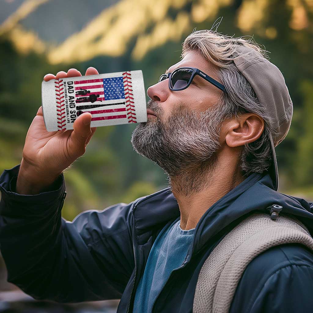 Baseball Dad 4 in 1 Can Cooler Tumbler Funny Father's Day Gift For Dad From Son US Flag