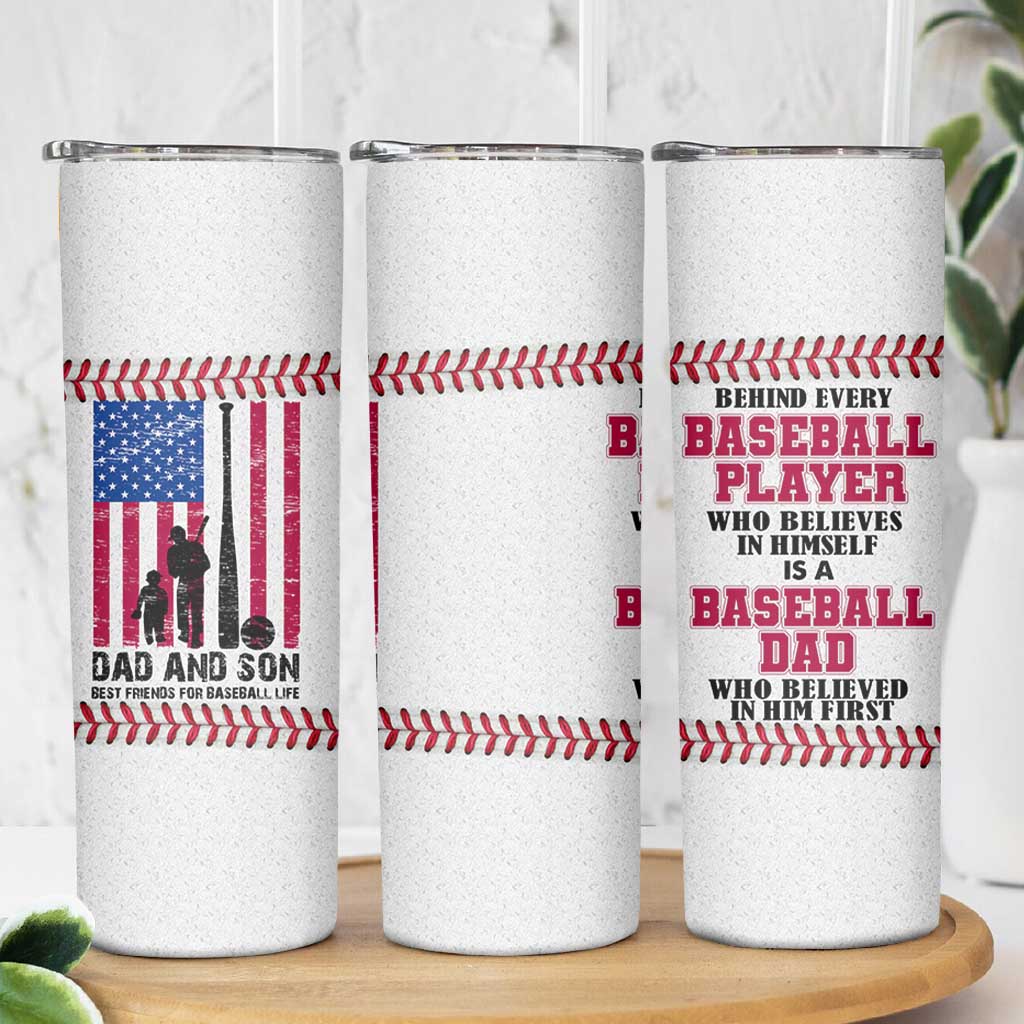 Baseball Dad Skinny Tumbler Funny Father's Day Gift For Dad From Son US Flag
