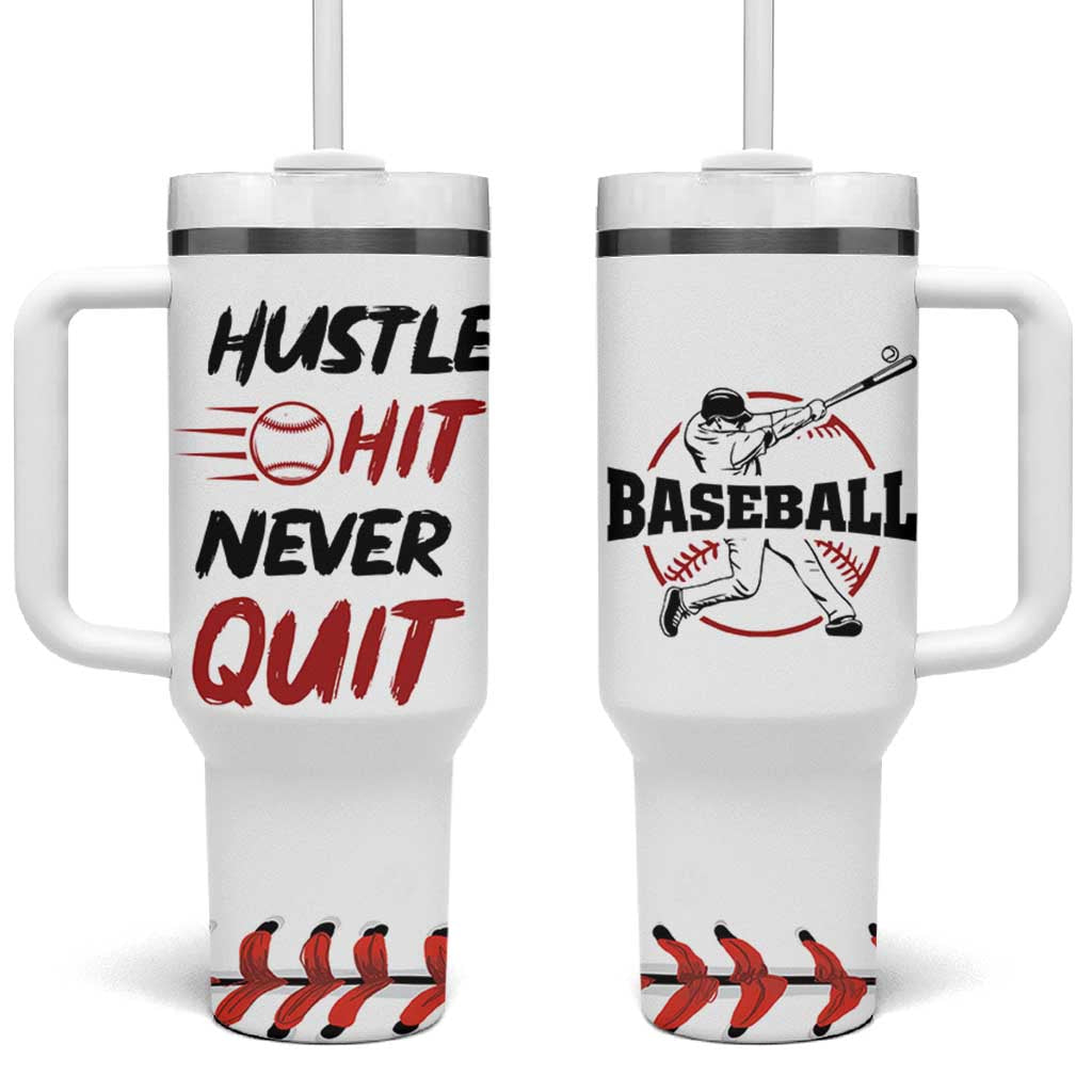 Baseball Tumbler With Handle Never Quit Funny Baseball Player Fan Coach Catcher Pitcher