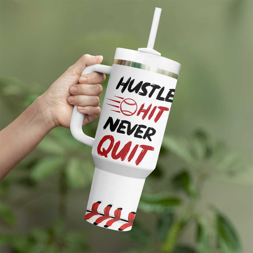 Baseball Tumbler With Handle Never Quit Funny Baseball Player Fan Coach Catcher Pitcher