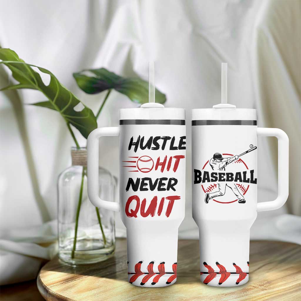 Baseball Tumbler With Handle Never Quit Funny Baseball Player Fan Coach Catcher Pitcher
