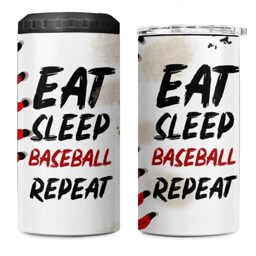 Funny Baseball 4 in 1 Can Cooler Tumbler Eat Sleep Baseball Repeat Catcher Pitcher