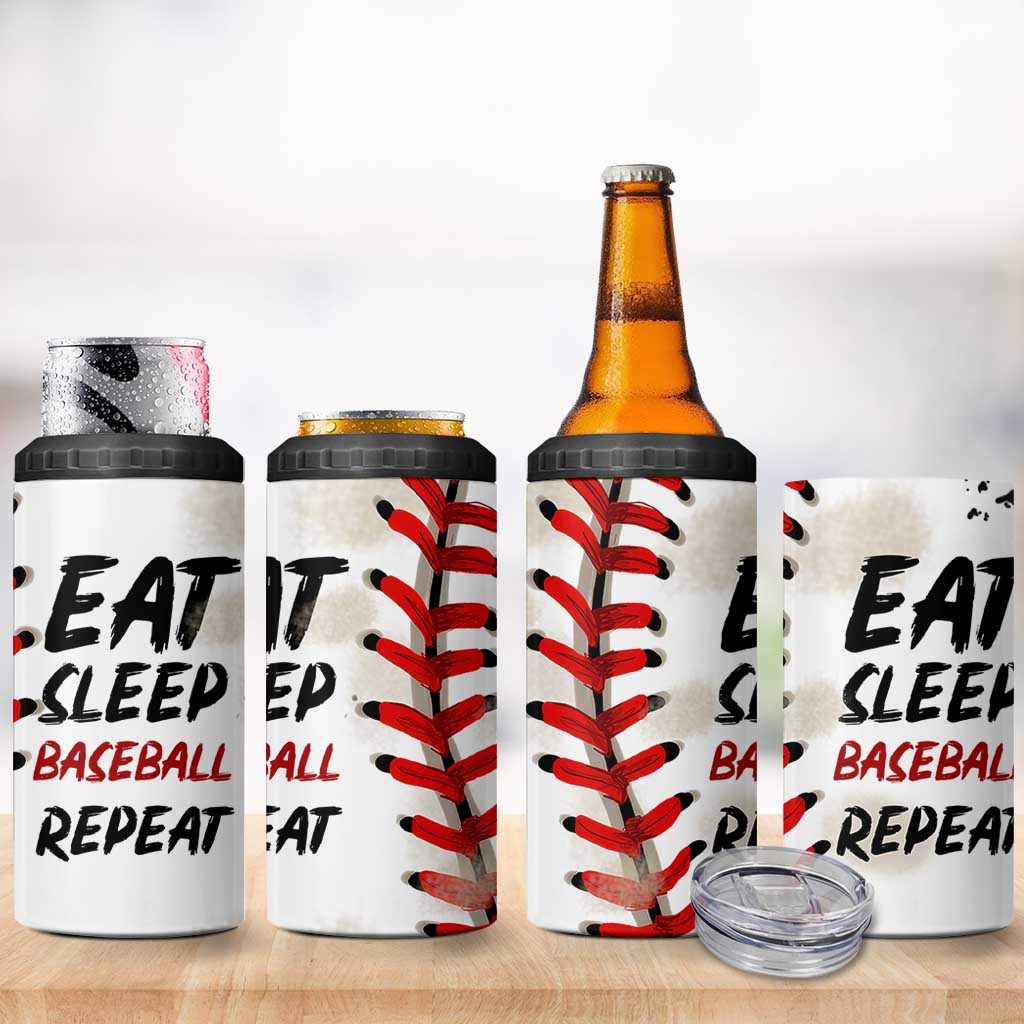 Funny Baseball 4 in 1 Can Cooler Tumbler Eat Sleep Baseball Repeat Catcher Pitcher