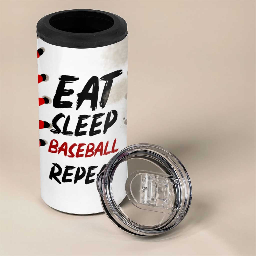 Funny Baseball 4 in 1 Can Cooler Tumbler Eat Sleep Baseball Repeat Catcher Pitcher