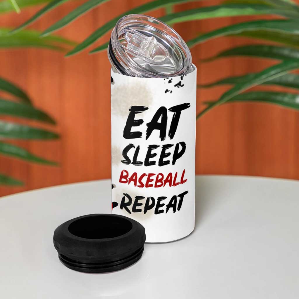Funny Baseball 4 in 1 Can Cooler Tumbler Eat Sleep Baseball Repeat Catcher Pitcher