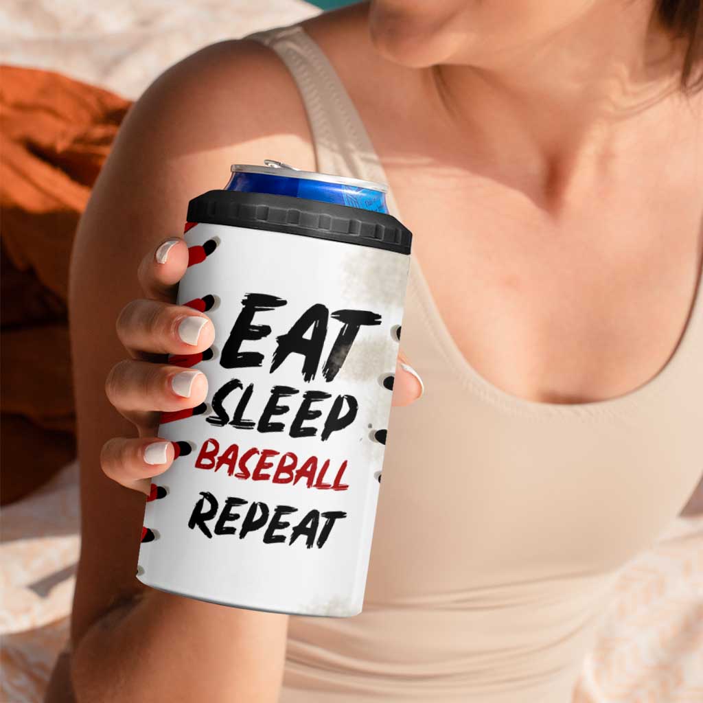 Funny Baseball 4 in 1 Can Cooler Tumbler Eat Sleep Baseball Repeat Catcher Pitcher