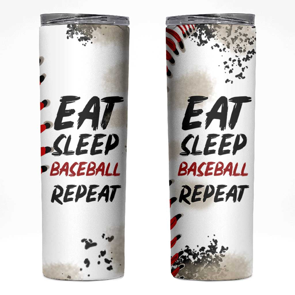 Funny Baseball Skinny Tumbler Eat Sleep Baseball Repeat Catcher Pitcher