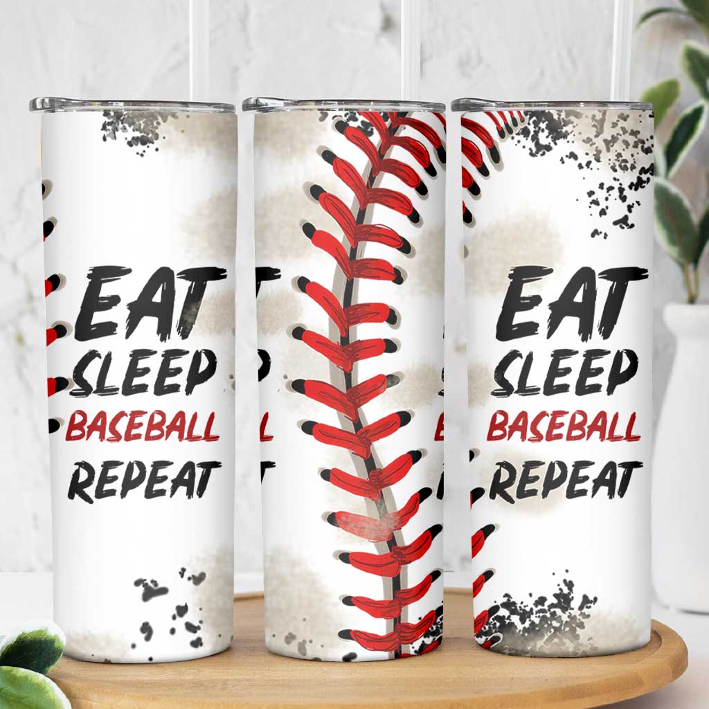 Funny Baseball Skinny Tumbler Eat Sleep Baseball Repeat Catcher Pitcher