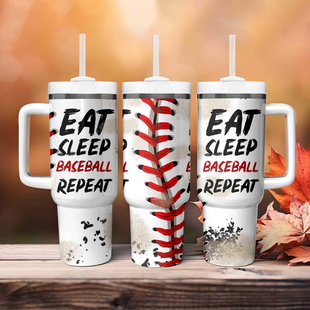 Funny Baseball Tumbler With Handle Eat Sleep Baseball Repeat Catcher Pitcher