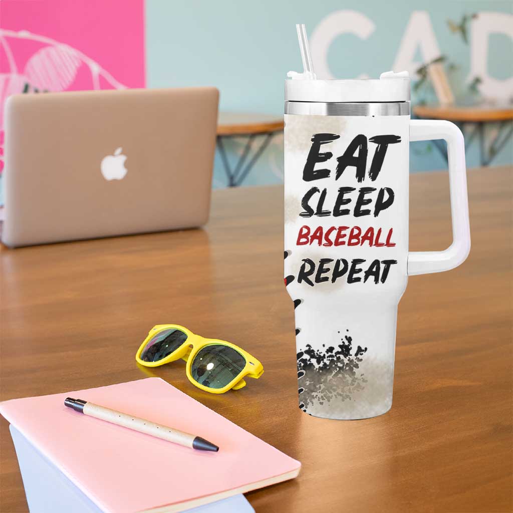 Funny Baseball Tumbler With Handle Eat Sleep Baseball Repeat Catcher Pitcher