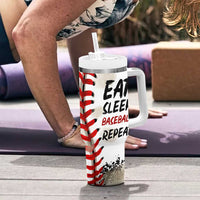 Funny Baseball Tumbler With Handle Eat Sleep Baseball Repeat Catcher Pitcher