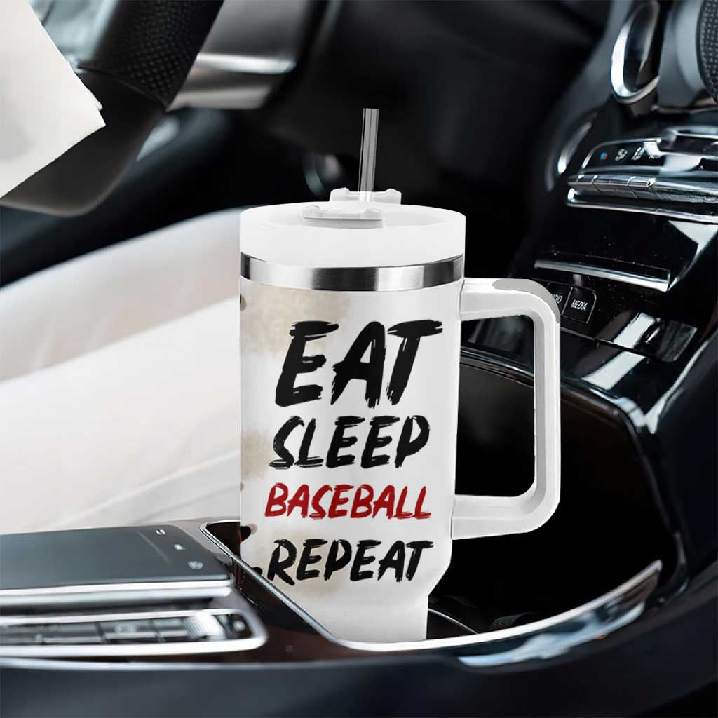Funny Baseball Tumbler With Handle Eat Sleep Baseball Repeat Catcher Pitcher