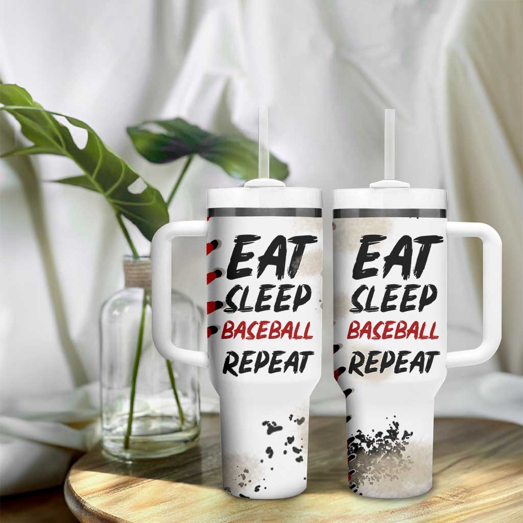 Funny Baseball Tumbler With Handle Eat Sleep Baseball Repeat Catcher Pitcher