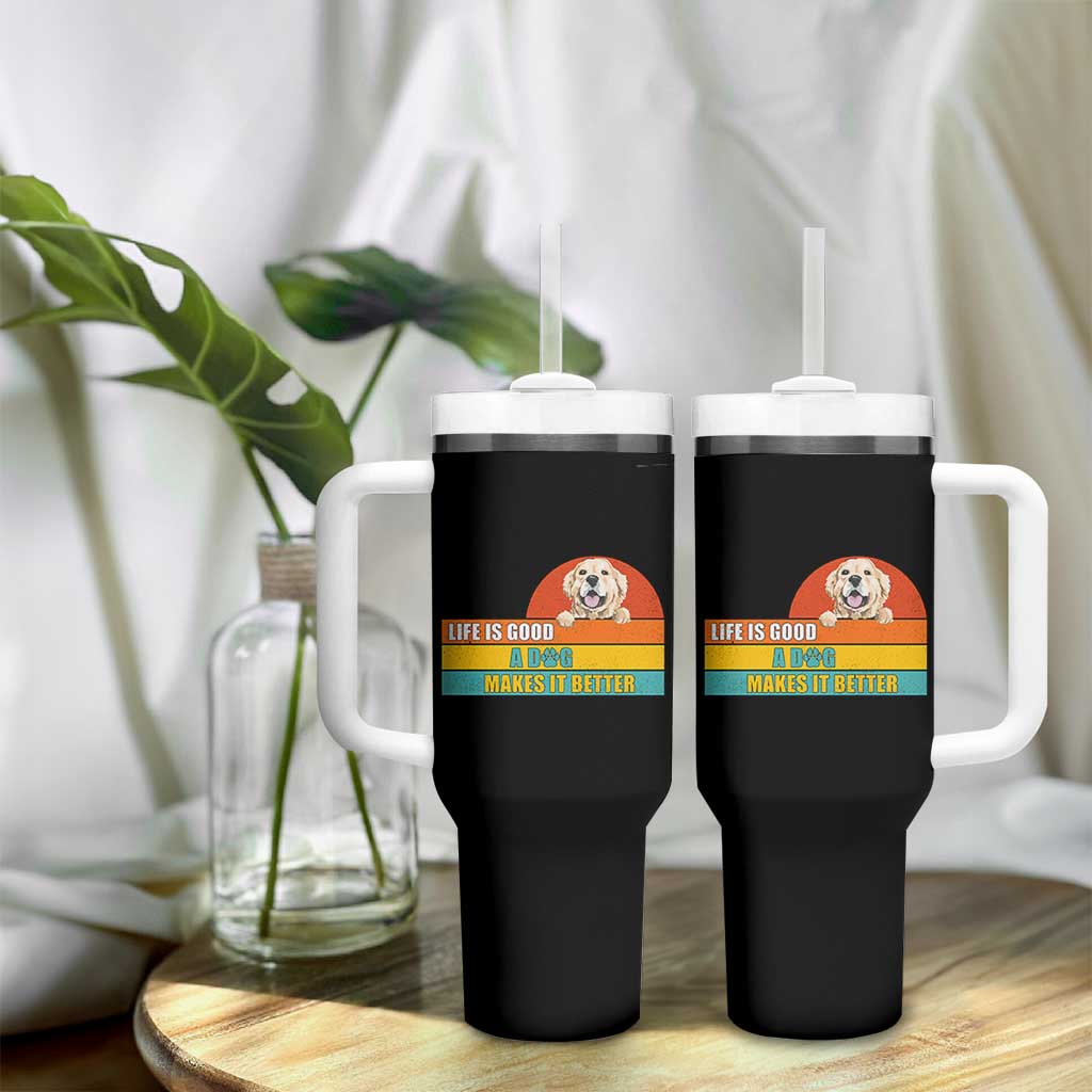 Gift For Dog Lovers Tumbler With Handle Cute Retro A Dog Makes It Better