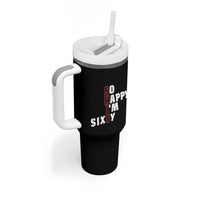 Funny 60th Birthday Tumbler With Handle So Happy I'm Sixty Gag 60 Year Old