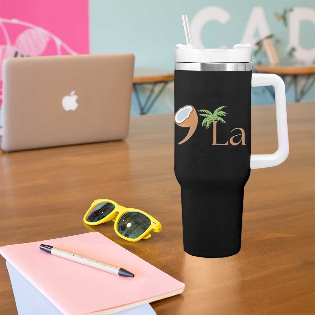 Harris 2024 Funny Coconut Tree Tumbler With Handle Comma La Presidential Election - Wonder Print Shop