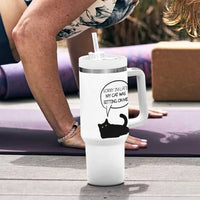 Funny Black Cat Tumbler With Handle Sorry I'm Late My Cat Was Sitting On Me Humor Saying Coffee Cup Of Kitty Owners - Wonder Print Shop