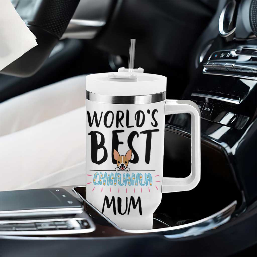 Chihuahua Dog Mom Tumbler With Handle Gift For Dog Lovers Women New Puppy Fur Baby Owners